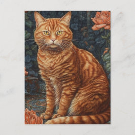 Cartão Postal Ginger Tabby Cat e Rosas