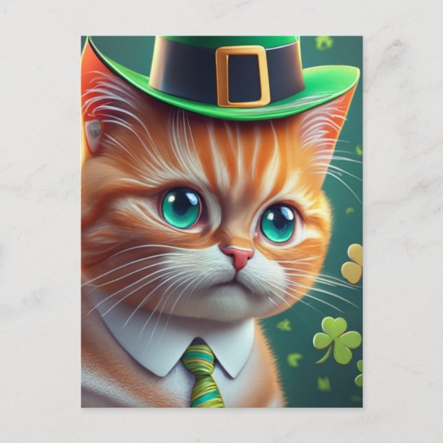 Cartão Postal Ginger Tabby Saint Patricks Day Cat (Frente)