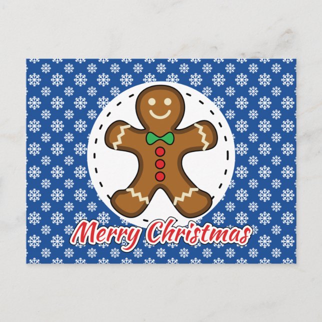 Cartão Postal Gingerbread - Blue Snowflakes Pattern - Merry Xmas (Frente)