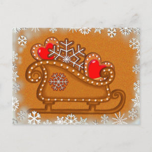 Cartão Postal GINGERBREAD SLEIGH & COOKIES por SHARON SHARPE