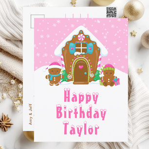 Cartão Postal Gingercake House Pink Happy Birday