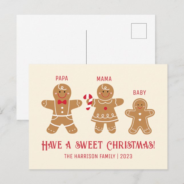 Cartão Postal Gingercake Man Cookies Nome da família Natal (Frente/Verso)