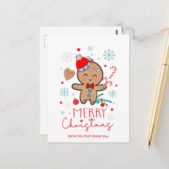 Cartão Postal Gingerpão Homem Cookie Flocos de neve Feliz Natal (Frente/Verso In Situ)