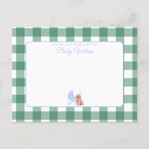 Cartão Postal Gingham Check Dog Boy Chá de fraldas Obrigado Nota