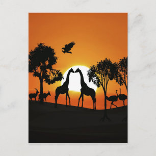 Cartão Postal Girafa ao pôr do sol