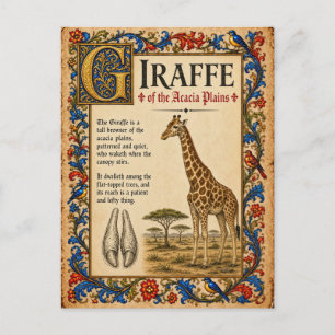 Cartão Postal Girafa, Arte do Bestiário Medieval