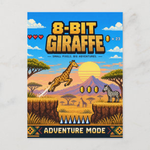 Cartão Postal Girafa, Arte Pixel Retro de 8 Bits