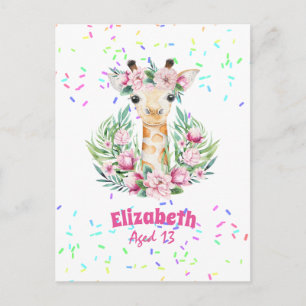 Cartão Postal Girafa Boho Flores Meninas Nomeadas, Presentes par