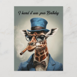 Cartão Postal Girafa com chapéu alto e jaqueta Feliz aniversário