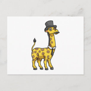 Cartão Postal Girafa como Cavalheiro com Chapéu, Gravata e Bigod