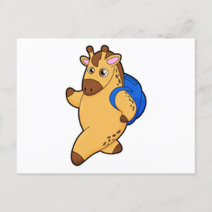 Cartão Postal Girafa como estudante com mochila