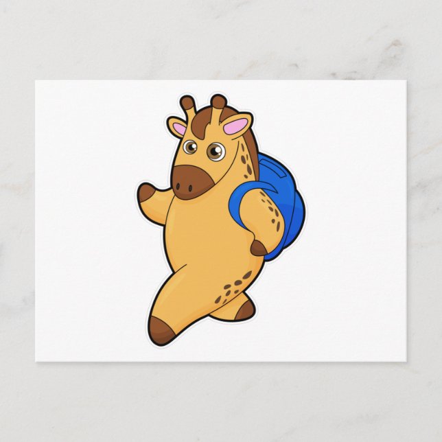 Cartão Postal Girafa como Estudante com Mochila (Frente)