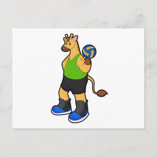 Cartão Postal Girafa como jogador de volei com bola de volei (Frente)