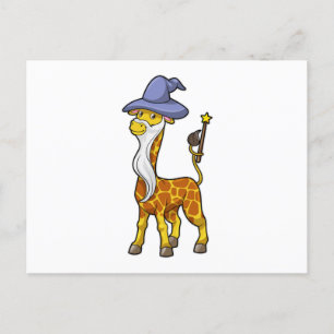 Cartão Postal Girafa como Mago com Varinha Mágica & Chapéu