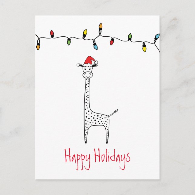 Cartão Postal Girafa de Natal Whimsical (Frente)