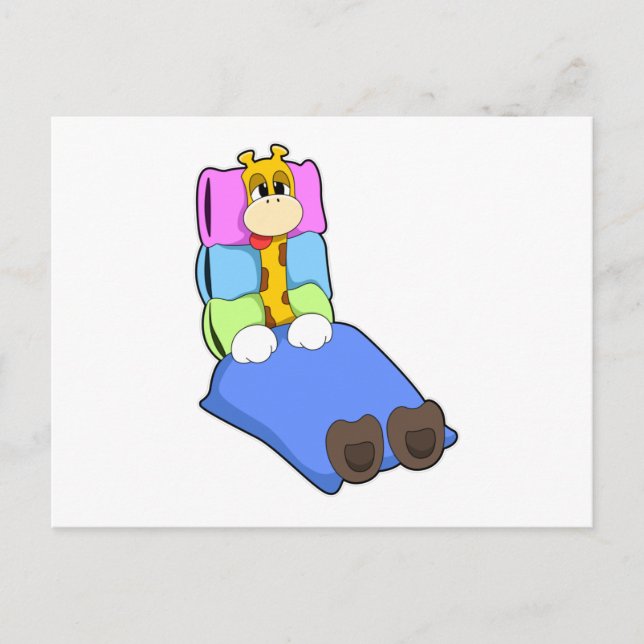 Cartão Postal Girafa dormindo com cobertor e travesseiro (Frente)