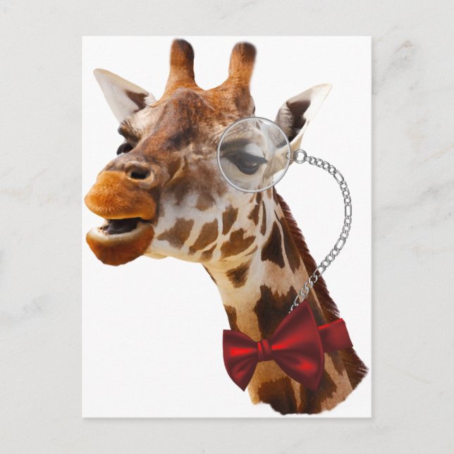 Cartão Postal Girafa engraçada com Bowtie e Monocle (Frente)