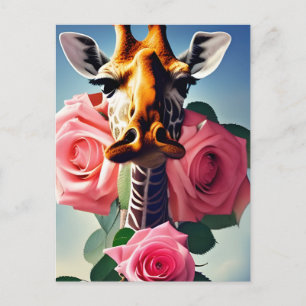 Cartão Postal Girafa engraçada e Arte Digital Rosa