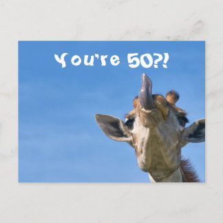 Cartão Postal Girafa Engraçada Feliz 50º Aniversário