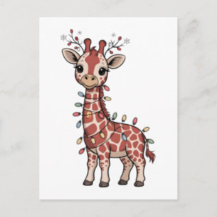 Cartão Postal Girafa Envolta em Luzes de Natal Amantes de Animai