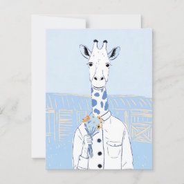 Cartão Postal Girafa fofa em pop art azul claro
