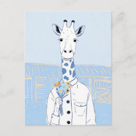 Cartão Postal Girafa fofa em pop art azul claro