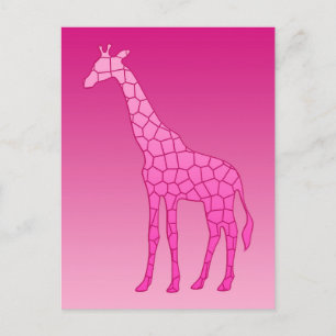 Cartão Postal Girafa Geométrica Moderna, Rosa Fuchsia e Rosa Cla