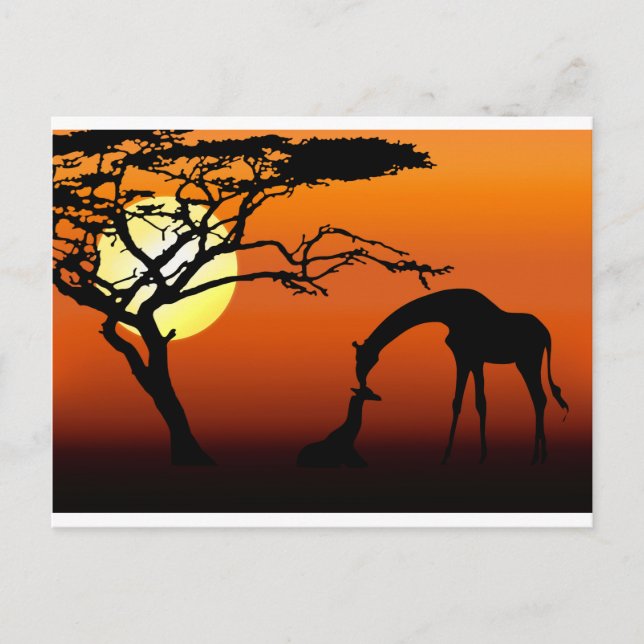 Cartão Postal Girafa Mãe e Bebê em Socorro Africano (Frente)