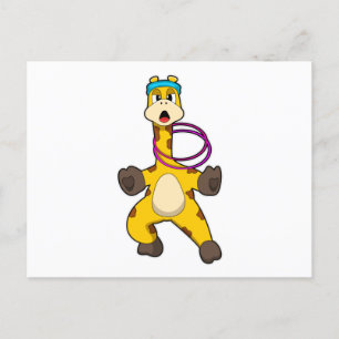 Cartão Postal Girafa na academia com argola de balanço