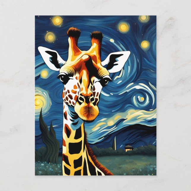 Cartão Postal Girafa na Noite Estrelada (Frente)