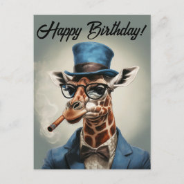 Cartão Postal Girafa personalizada de cartola Feliz aniversário