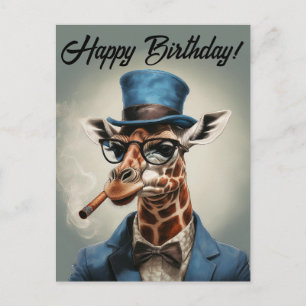 Cartão Postal Girafa personalizada de cartola Feliz aniversário