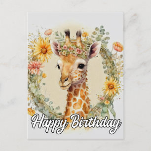 Cartão Postal Girafa Super Bonita Feliz Aniversário