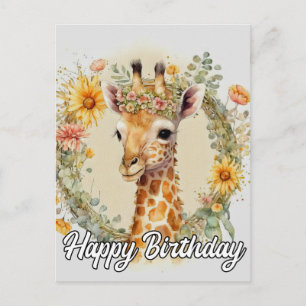 Cartão Postal Girafa Super Fofa   Feliz Aniversário