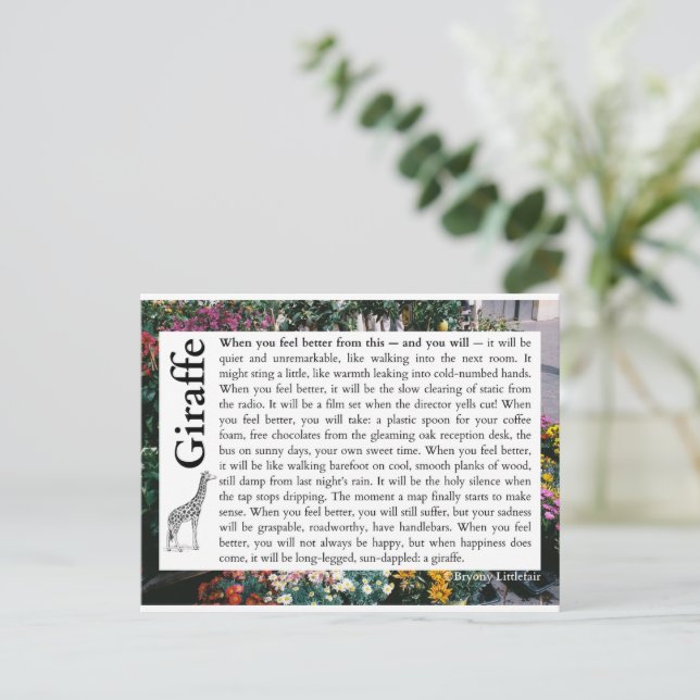 Cartão Postal Girafa - Um poema sobre recuperação (Em pé/Frente)