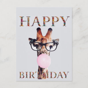 Cartão Postal Girafa usando óculos Feliz Aniversário