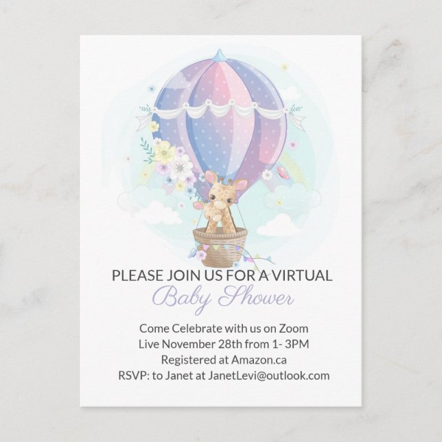 Cartão Postal Girafas bonitas no Chá de fraldas de balão de ar q (Frente)