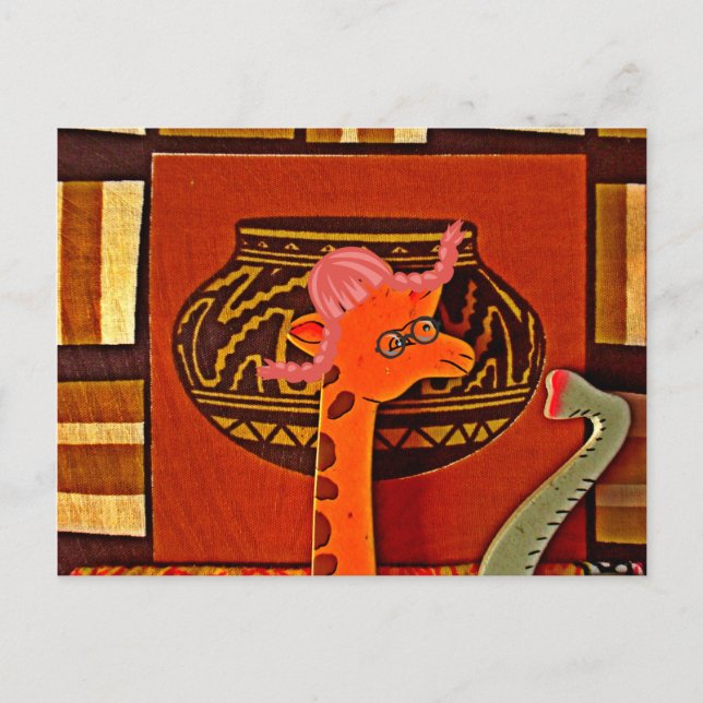 Cartão Postal Giraffe Hat Art Impressão (Frente)
