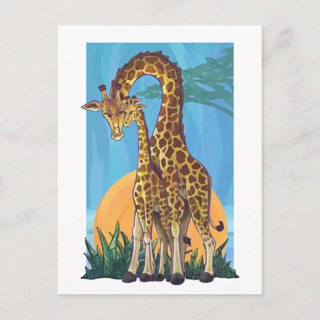 Cartão Postal Giraffe Mama e Bebê (Frente)
