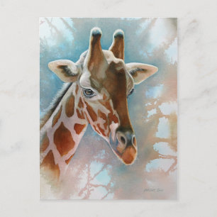 Cartão Postal Giraffe Portrait Animal Watercolor Art