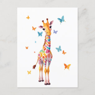 Cartão Postal Giraffe Vetor Pintando Brincadeira Adorável