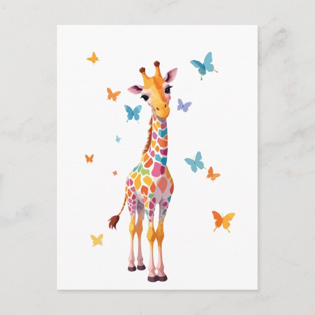 Cartão Postal Giraffe Vetor Pintando Brincadeira Adorável (Frente)