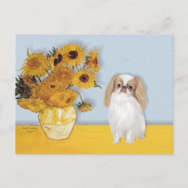 Cartão Postal Girasóis - Japanese Chin (L1) (Frente)