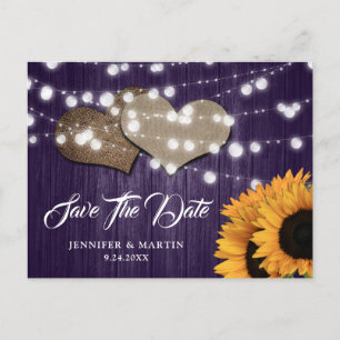 Cartão Postal Girasol Roxo Madeira Casamento Salve A Data