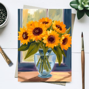 Cartão Postal Girassóis Amarelos Buquê de Flores Aquarela