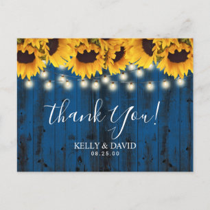 Cartão Postal Girassóis Azul Marinho Agradecimento de Casamento