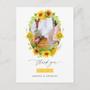 Cartão Postal Girassóis Boho Aquarela Casamento Foto Obrigado