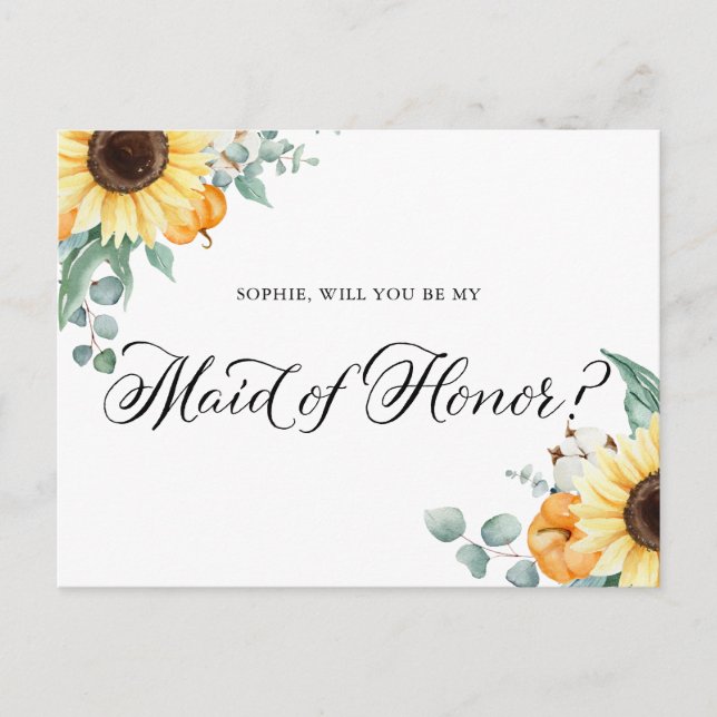 Cartão Postal Girassóis e abóboras são minha Madrinha de casamen (Frente)