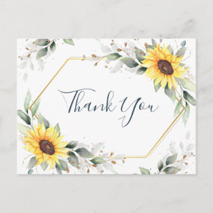 Cartão Postal Girassóis Elegantes de Folhagens Florais Agradecim