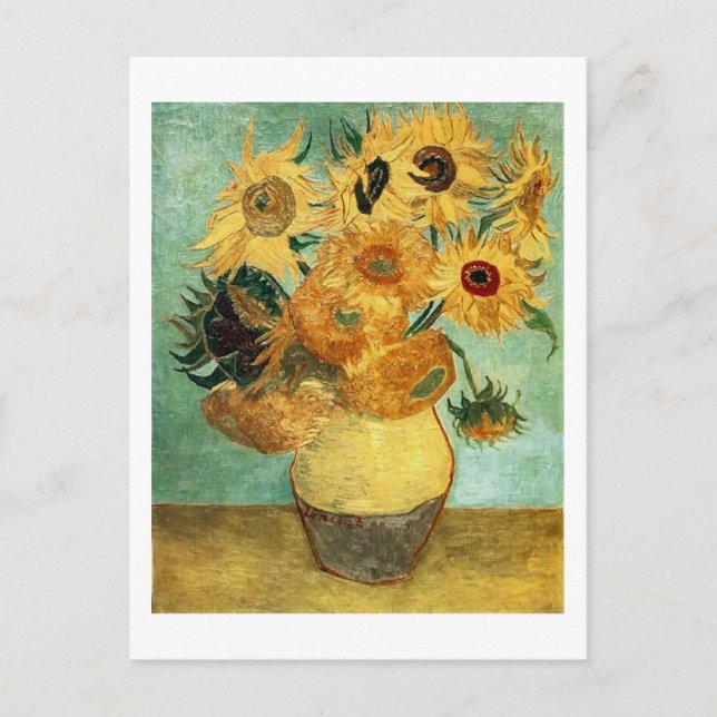 Cartão Postal Girassóis em um vaso (F455) Van Gogh Fine Art (Frente)
